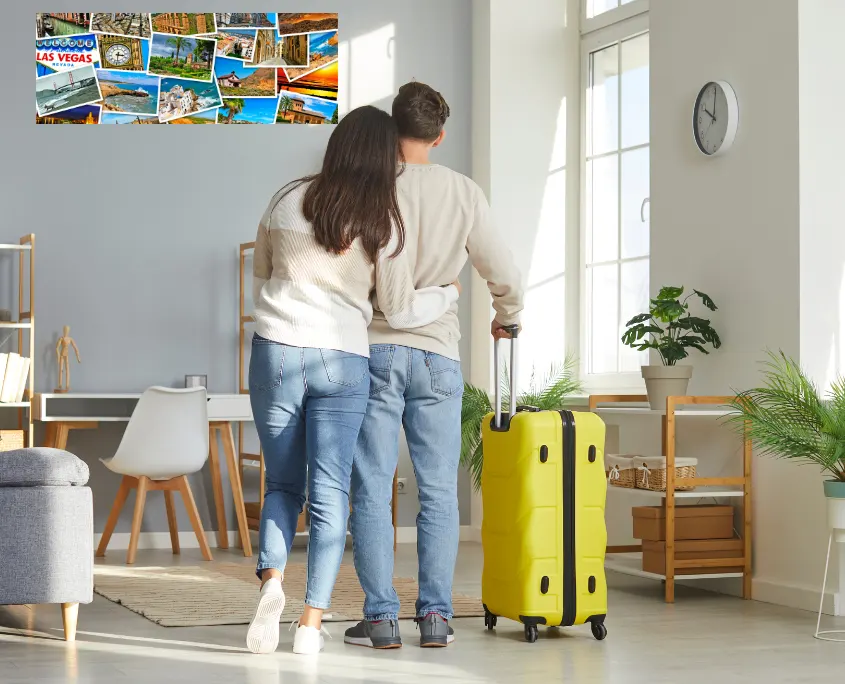 foto de una pareja viendo fotos de destinos vacacionales